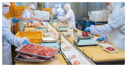 お肉を確認している様子